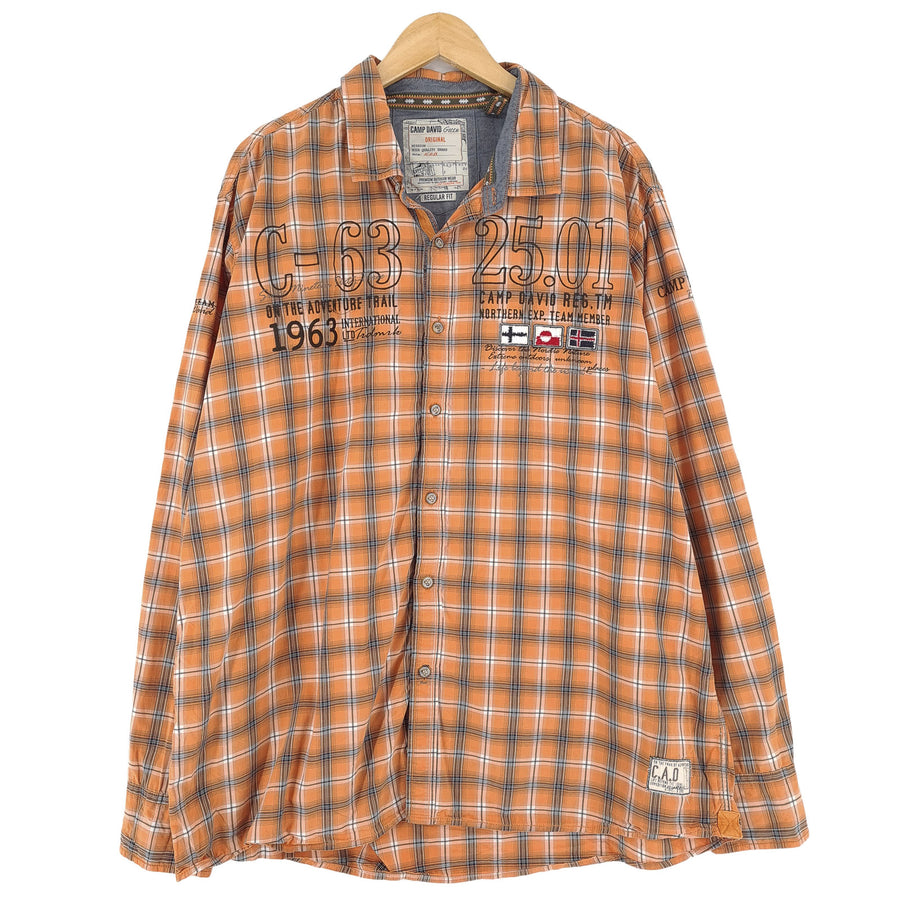 Camp David Vintage chemise homme Orange coton à carreaux boutonné décontracté taille 3XL