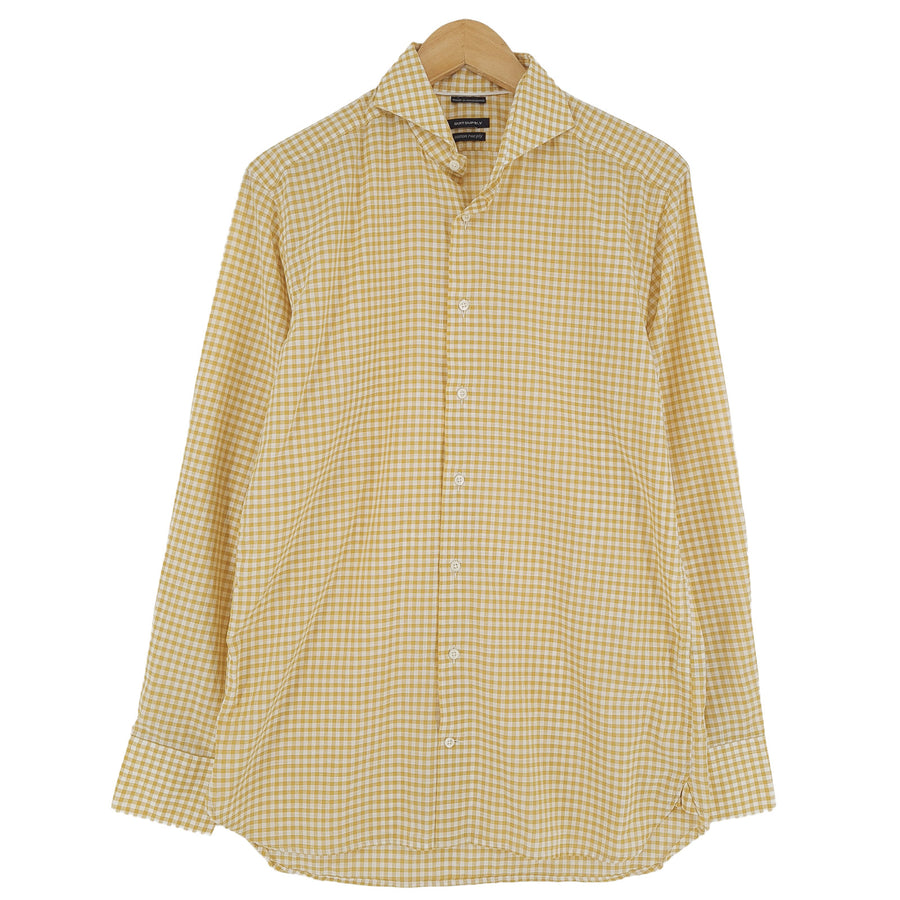 Suitsupply Mens Formal Shirt Yellow Check Cotton Business Size 15.5 39