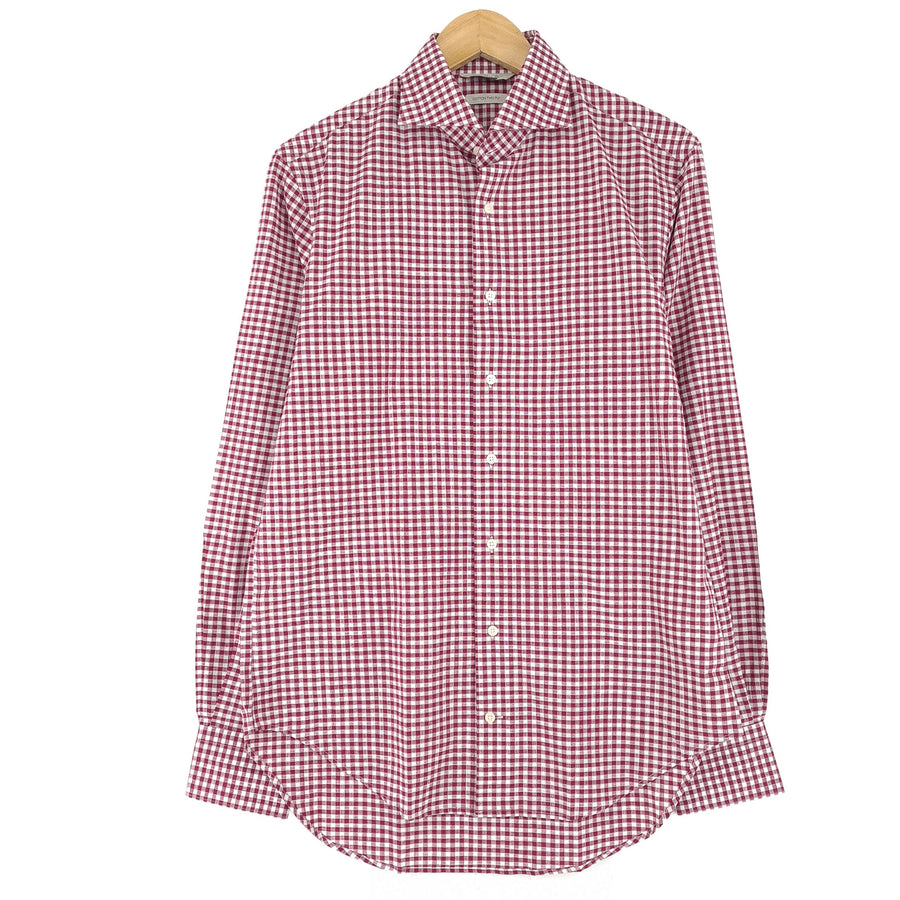 Suitsupply Mens Formal Shirt Burgundy Check Cotton Business Size 15.5 39