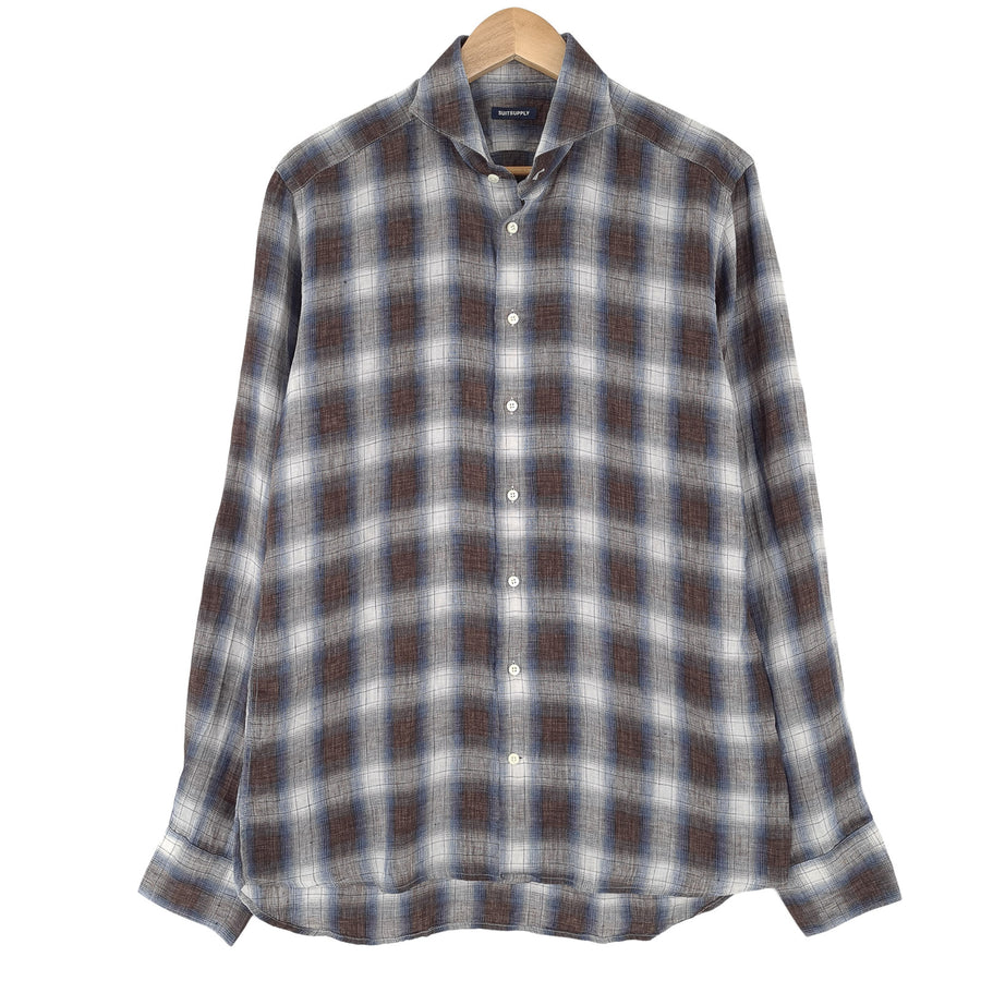 Suitsupply Mens Formal Shirt Plaid Linen Button Down Size 40 15 3/4