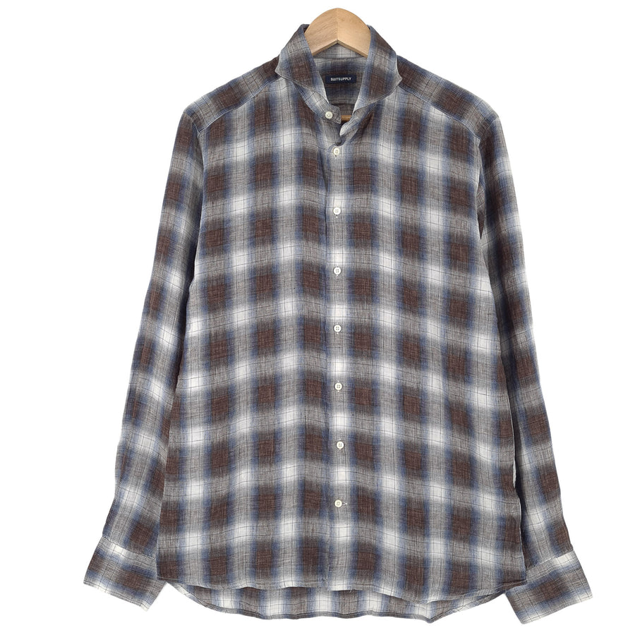Suitsupply Mens Formal Shirt Plaid Linen Button Down Size 40 15 3/4