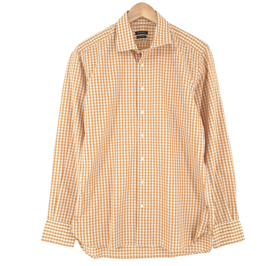 Suitsupply Mens Formal Shirt Orange Check Cotton Business Size 40 15 3/4
