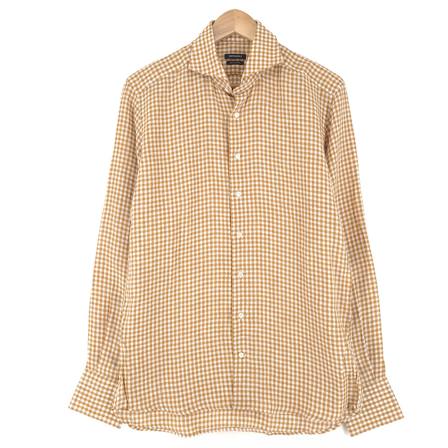 Suitsupply Mens Formal Shirt Gold Check Cotton Business Size 15.5 39