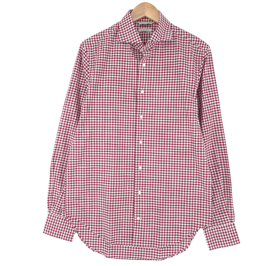 Suitsupply Mens Formal Shirt Red Check Cotton Business Size 40 15 3/4
