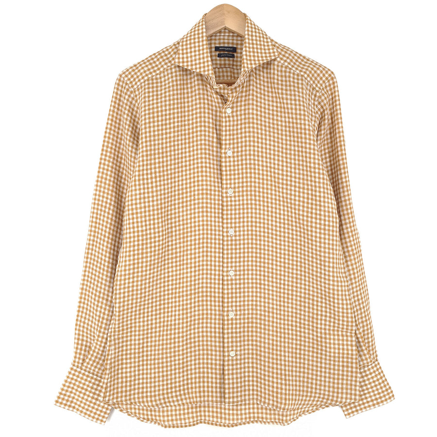 Suitsupply Herren-Businesshemd Gold karierte Baumwolle Business Größe 15.5 39