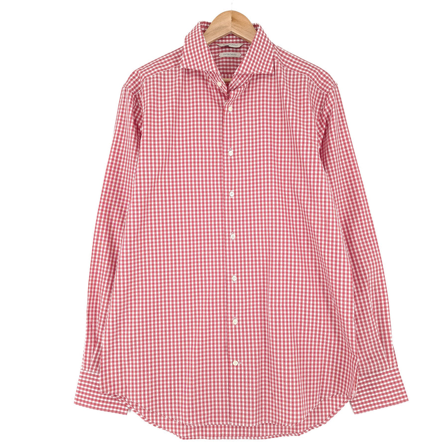 Suitsupply Mens Formal Shirt Red Check Cotton Business Size 16.5 42