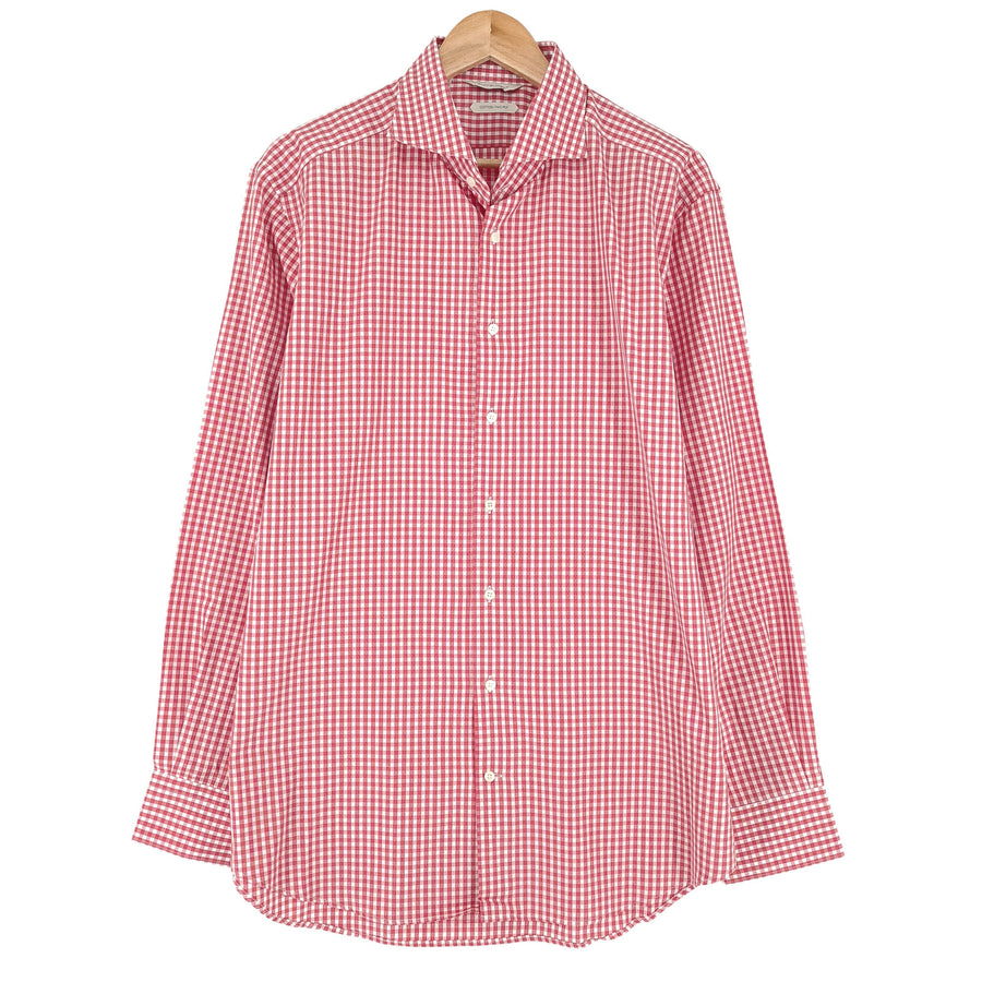 Suitsupply męska koszula elegancka bawełna w kratę biznesowa Button Down rozmiar 17 43