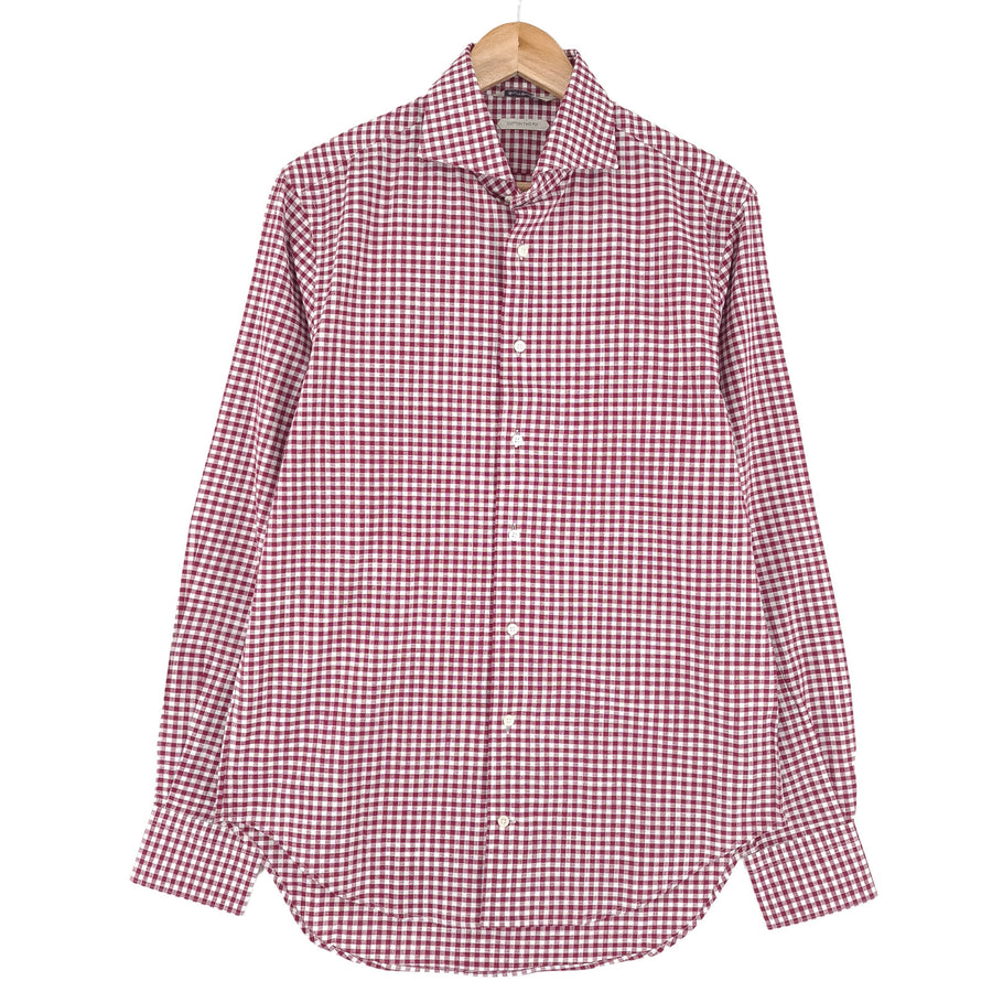 Suitsupply Mens Formal Shirt Burgundy Check Cotton Business Size 40 15 3/4