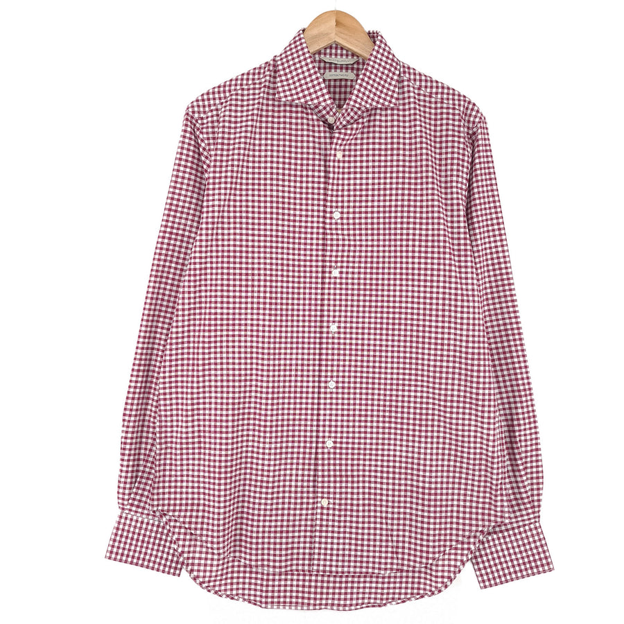 Suitsupply Mens Formal Shirt Burgundy Check Cotton Business Size 16 41