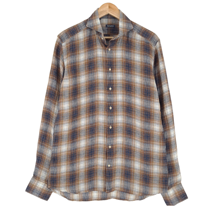 Suitsupply Mens Formal Shirt Plaid Linen Button Down Size 40 15 3/4
