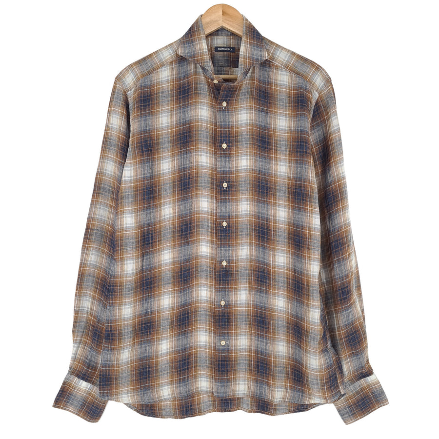 Suitsupply Mens Formal Shirt Plaid Linen Button Down Size 40 15 3/4