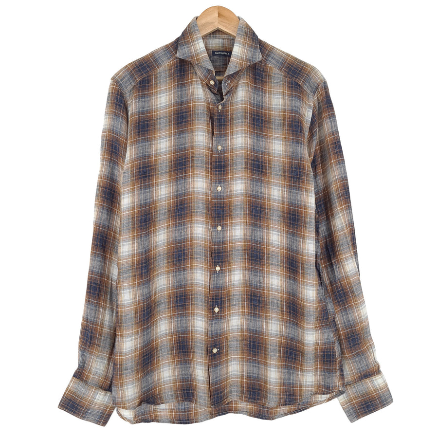 Suitsupply Mens Formal Shirt Plaid Linen Button Down Size 40 15 3/4