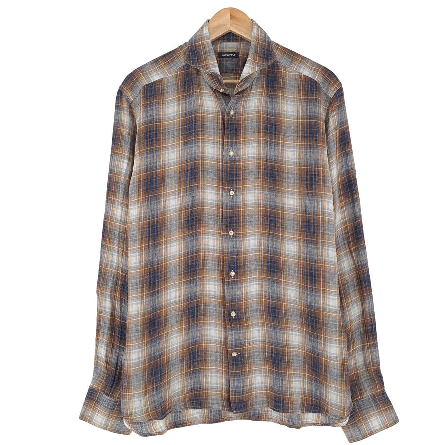 Suitsupply Mens Formal Shirt Plaid Linen Business Button Down Size 16 41