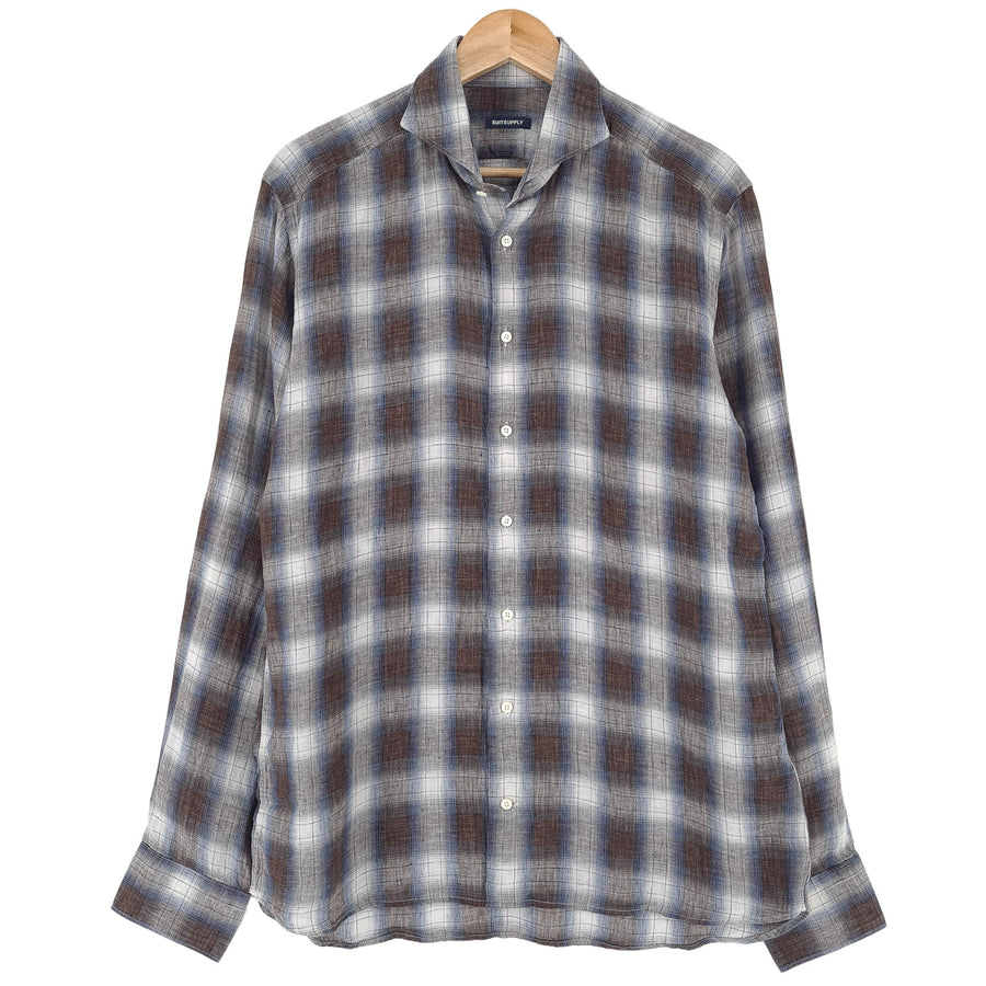 Suitsupply Mens Formal Shirt Plaid Linen Business Button Down Size 16 41