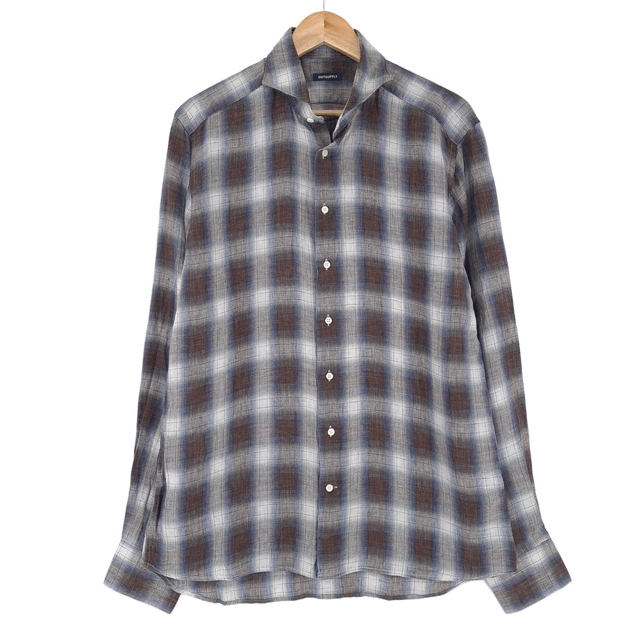Suitsupply Herren-Businesshemd kariert Leinen Business Button Down Größe 16 41