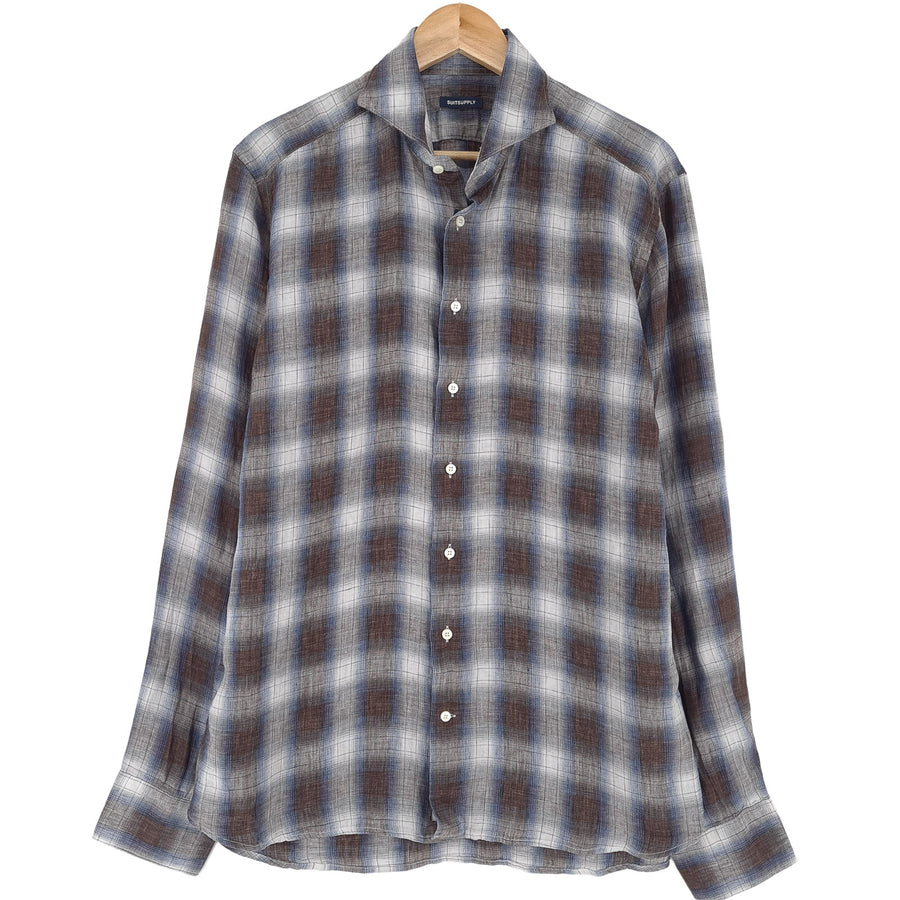Suitsupply Herren-Businesshemd kariert Leinen Business Button Down Größe 16 41