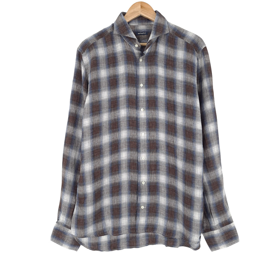 Suitsupply Herren-Businesshemd kariert Leinen Business Button Down Größe 16 41