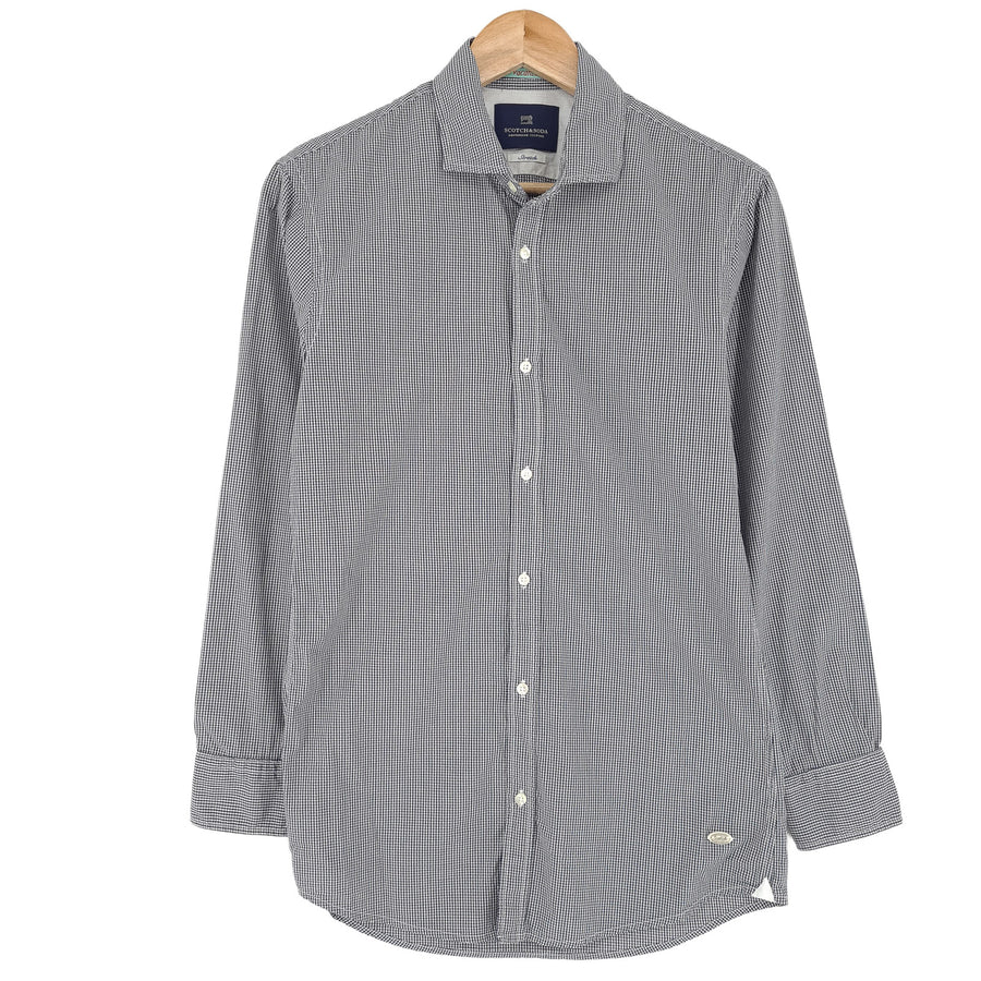Scotch & Soda Vintage Mens Shirt Blue Check Cotton Button Up Casual Everyday Size S
