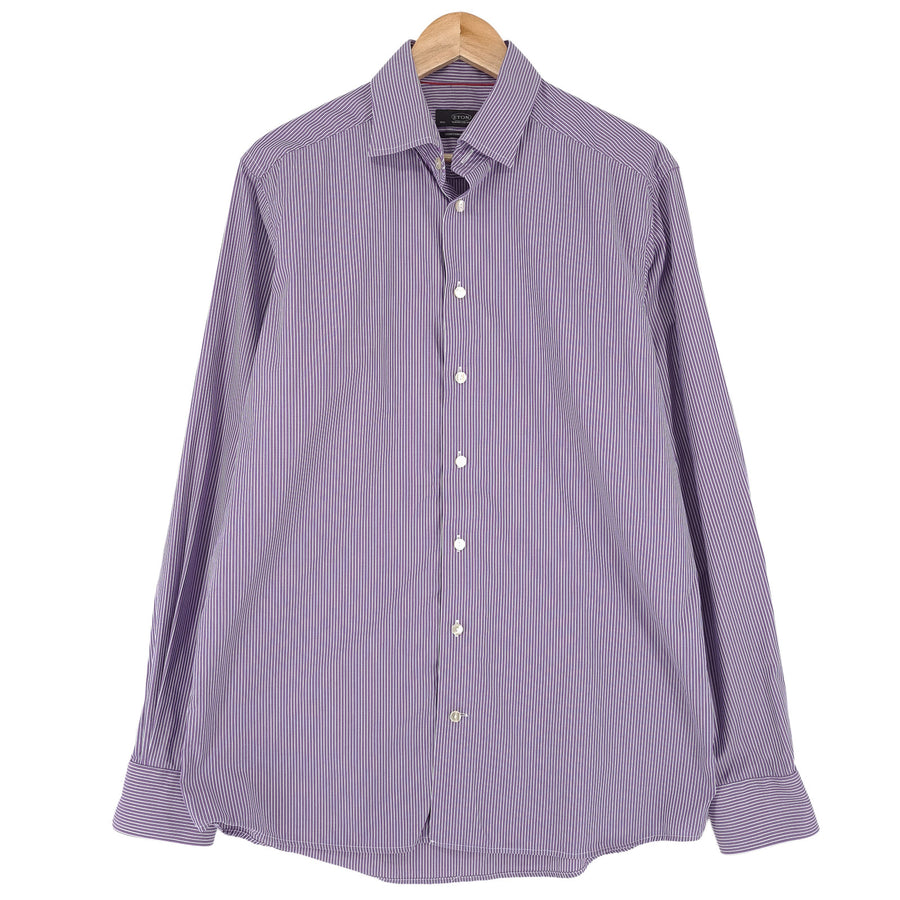 Eton Mens Formal Shirt Purple Striped Cotton Business Size 16.5 42