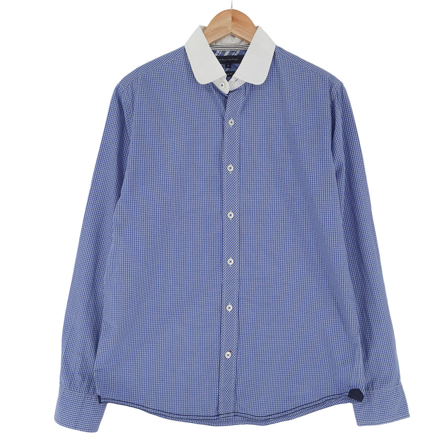 Tommy Hilfiger Mens Shirt Blue Check Cotton Button Up Vintage Casual Size M