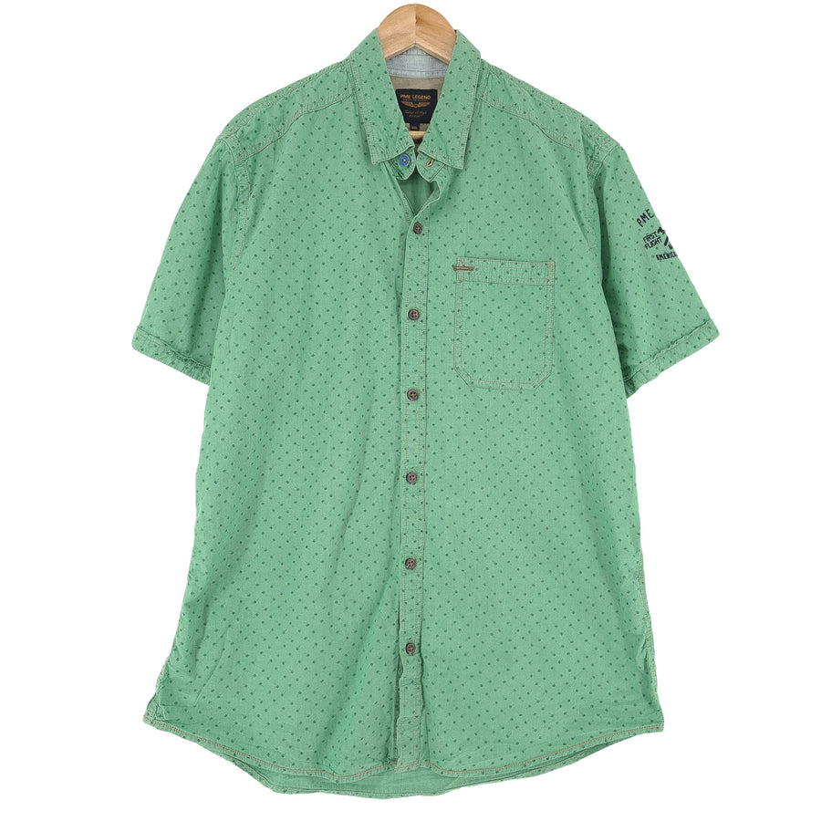 Pme Legend Vintage Mens Shirt Green Graphic Button Up Casual Everyday Size 2XL
