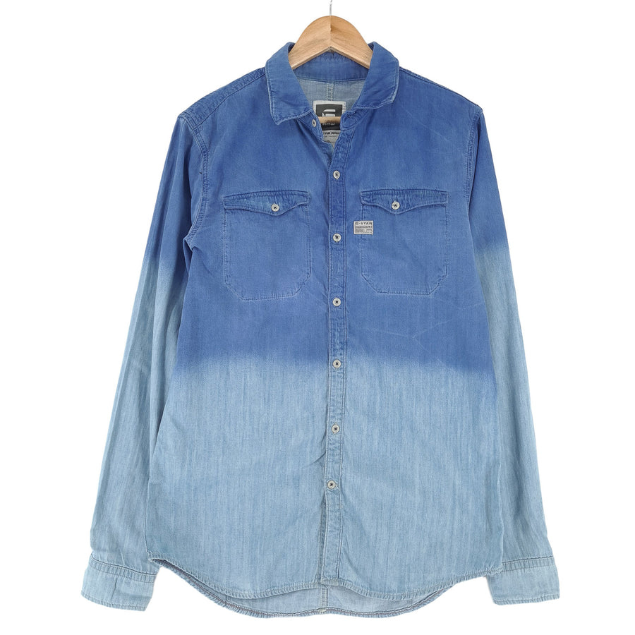 G-Star Uomo denim camicia cotone blu con bottoni casual quotidiano taglia L