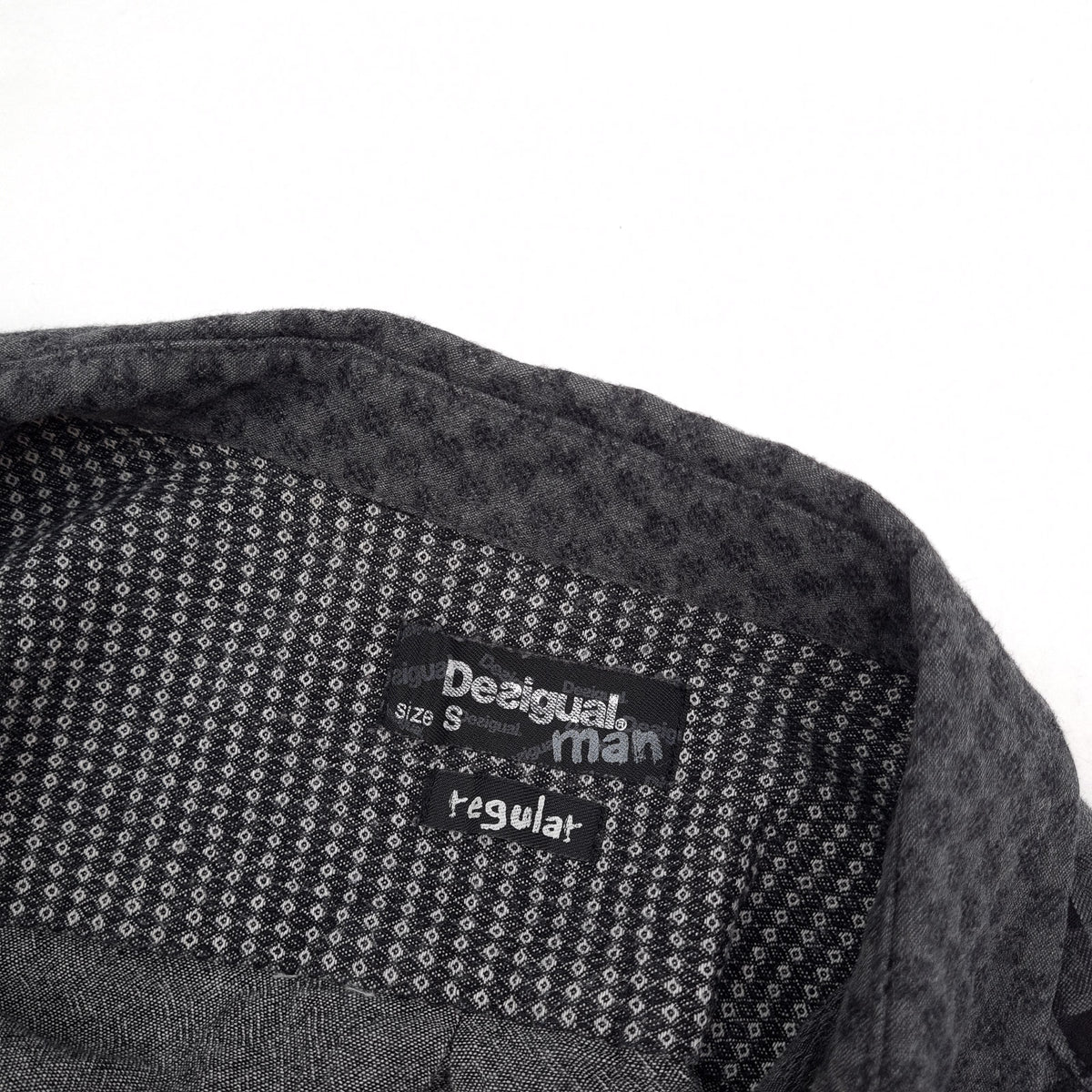 Desigual Vintage Mens Shirt Grey Geo Cotton Button Up Casual Everyday Size S, detail view 2, image 4 of 8