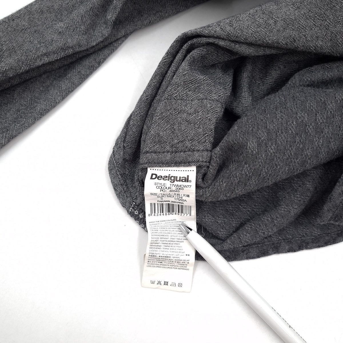 Desigual Vintage Mens Shirt Grey Geo Cotton Button Up Casual Everyday Size S, detail view 3, image 5 of 8