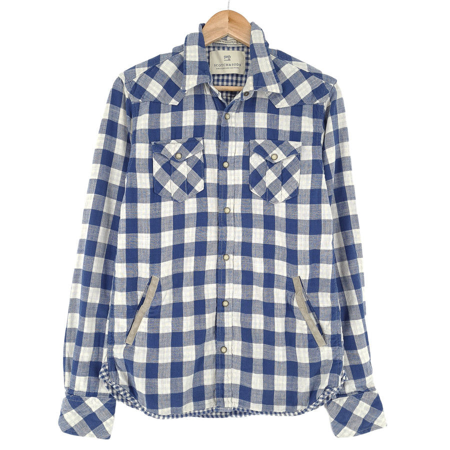 Scotch & Soda Vintage męska koszula bawełniana w kratę zapinana na guziki codzienne na co dzień rozmiar S