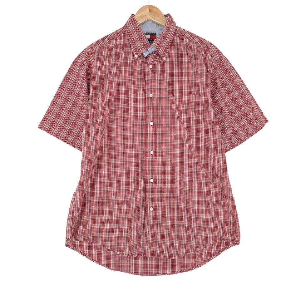 Tommy Hilfiger Vintage chemise homme rouge coton à carreaux boutonné décontracté quotidien taille M
