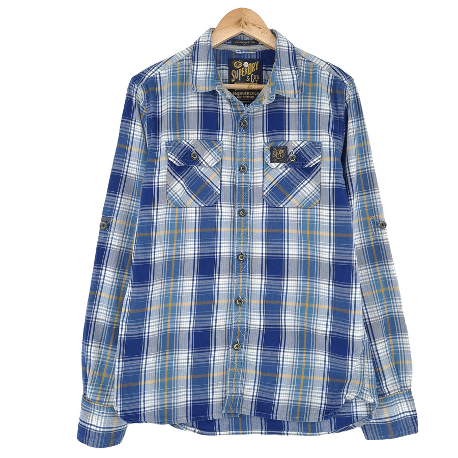 Superdry Vintage chemise homme boutonnée en coton à carreaux décontracté quotidien classique taille M