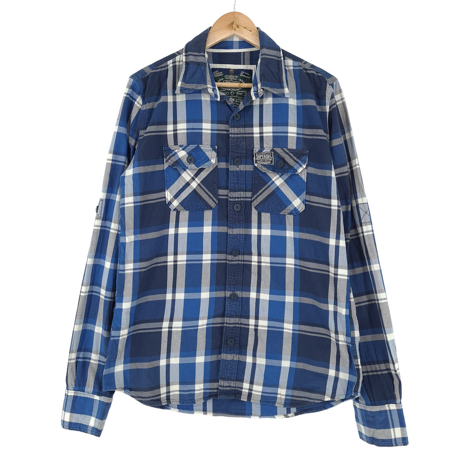 Superdry Vintage Homme denim chemise coton à carreaux boutonné décontracté quotidien taille L