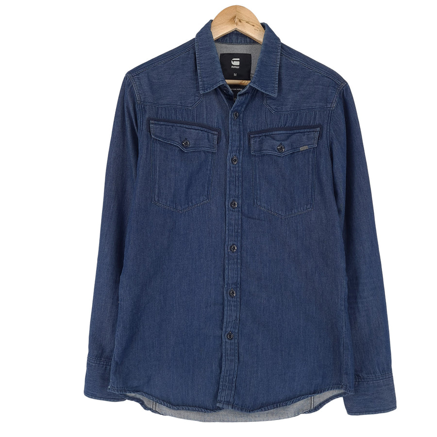 G-Star Uomo denim camicia blu con bottoni casual quotidiano classico taglia M