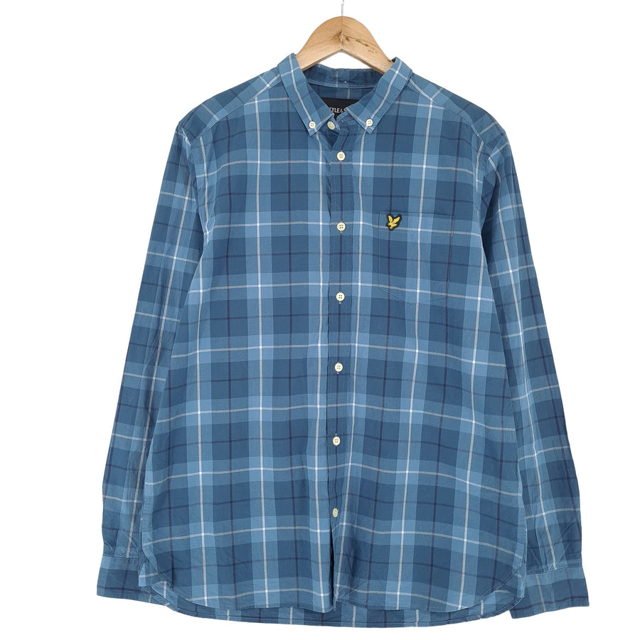 Lyle & Scott Vintage chemise homme bleu coton à carreaux boutonné décontracté quotidien taille L