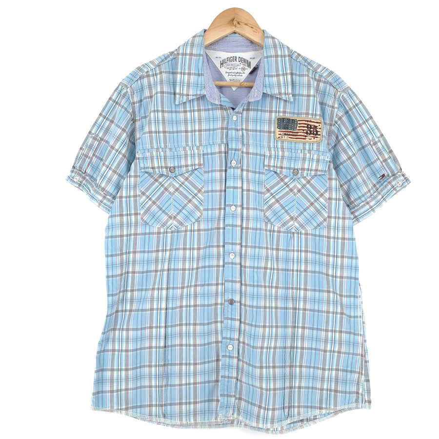 Tommy Hilfiger Vintage chemise homme boutonnée en coton à carreaux décontracté quotidien taille L