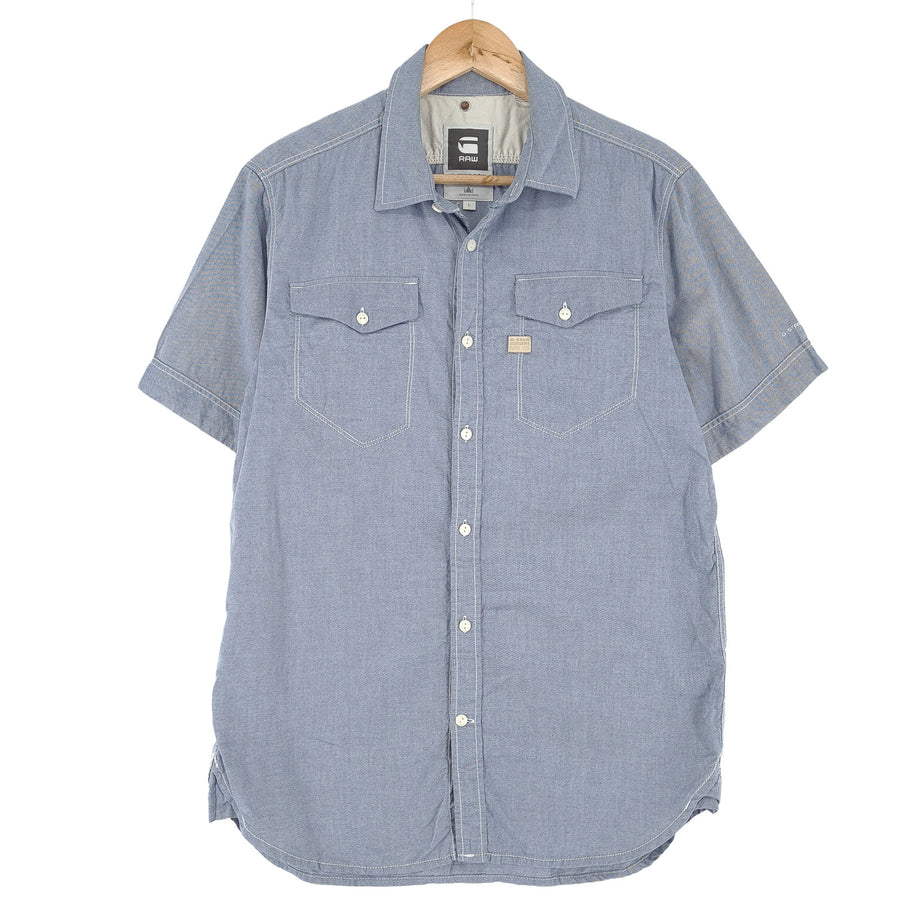 G-Star camicia da uomo cotone blu con bottoni casual quotidiano classico taglia L