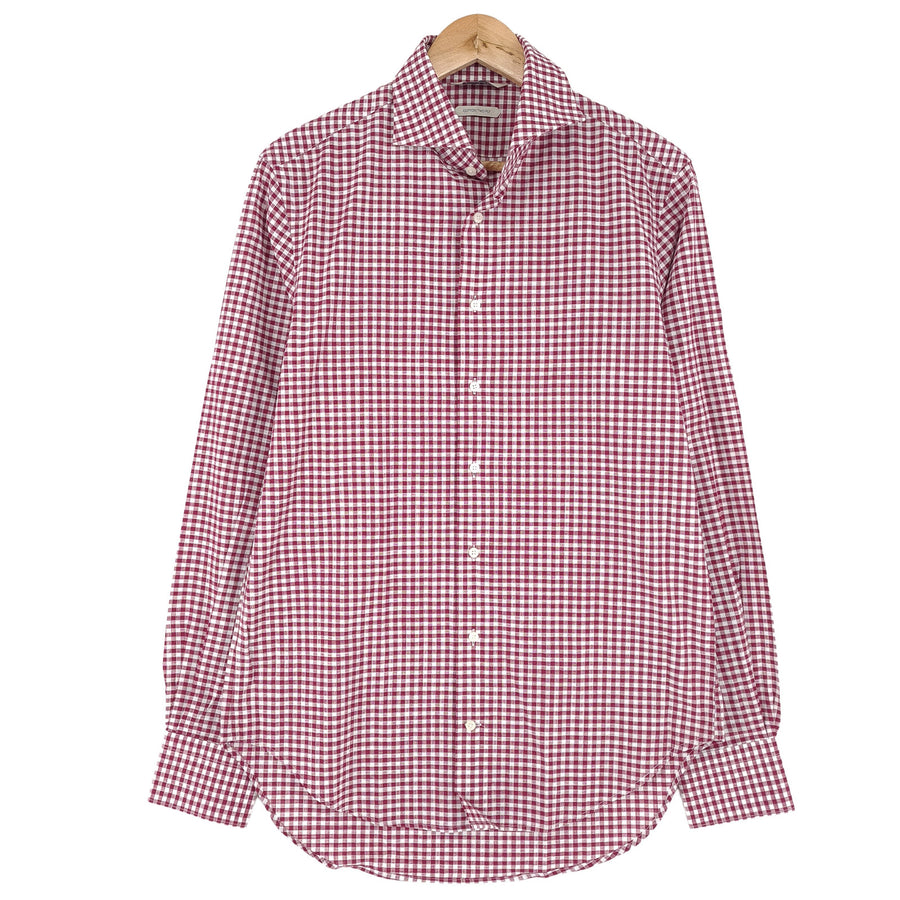 Suitsupply Mens Formal Shirt Burgundy Check Cotton Business Size 40 15 3/4