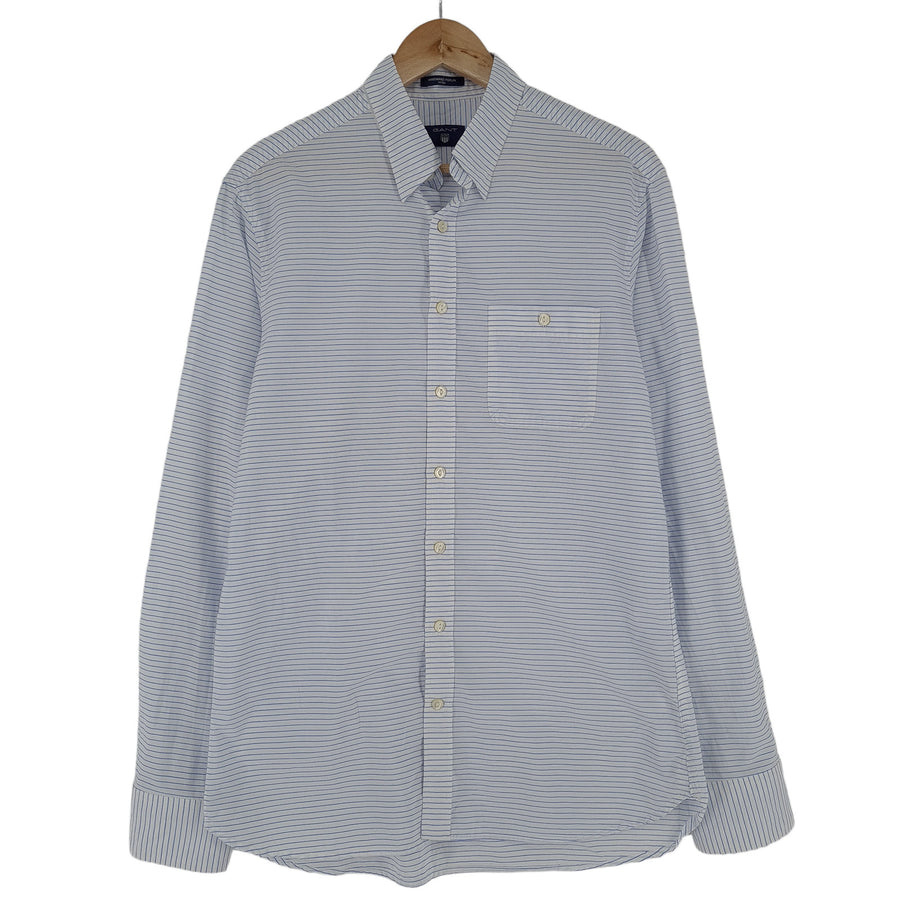 Gant Mens Shirt Blue Striped Cotton Button Up Fitted Casual Everyday Size L