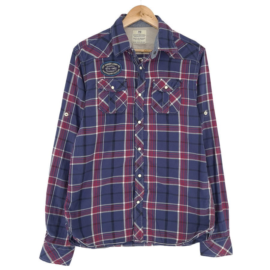 Scotch & Soda Vintage kariertes Herrenhemd aus Baumwolle mit Knopfleiste Freizeit Alltag Größe M