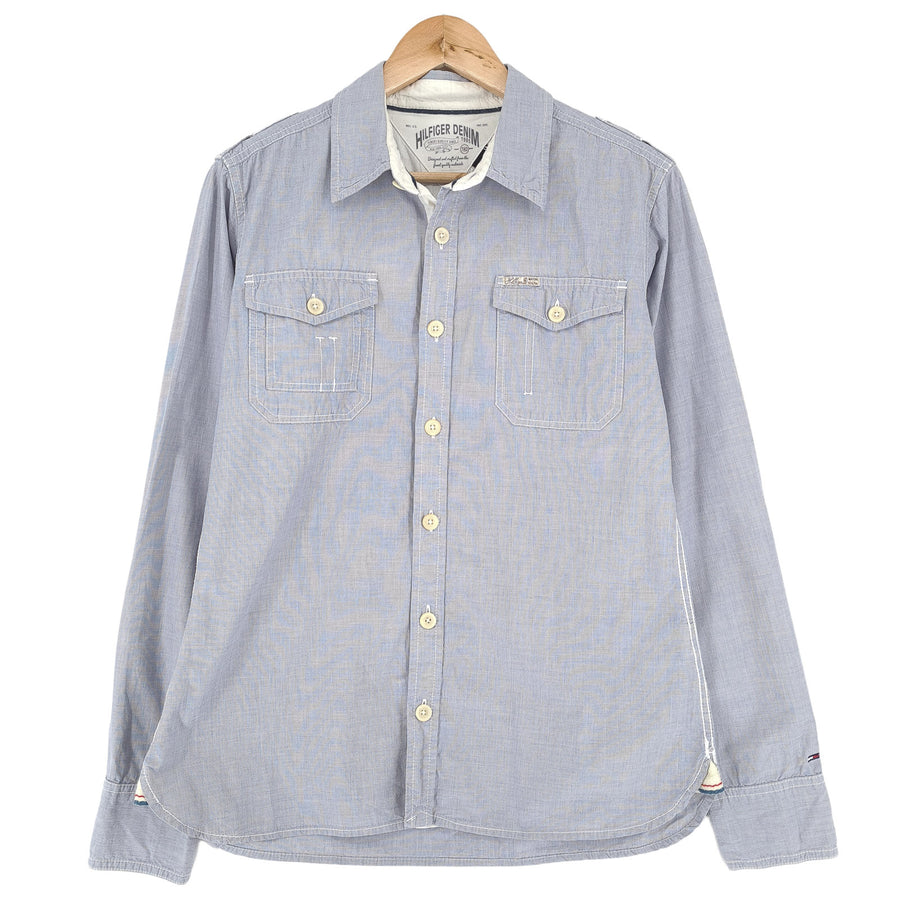 Tommy Hilfiger Vintage Mens Shirt Blue Cotton Button Up Casual Everyday Size M