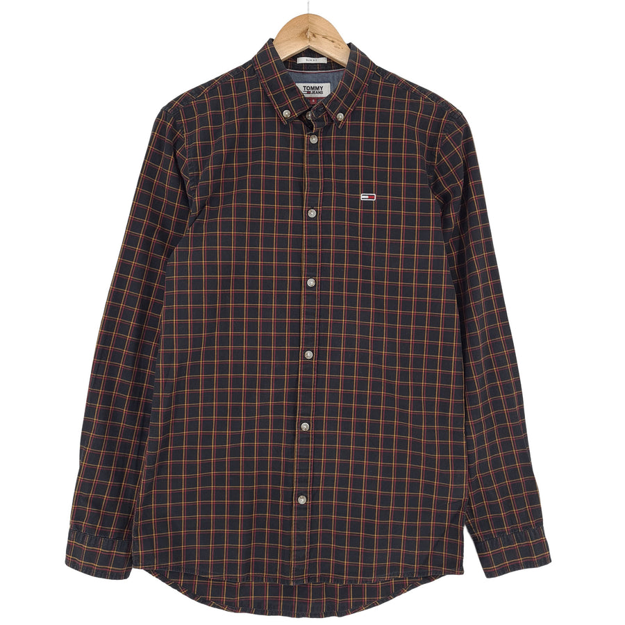 Tommy Hilfiger Vintage Mens Shirt Check Cotton Button Up Slim Fit Casual Size S