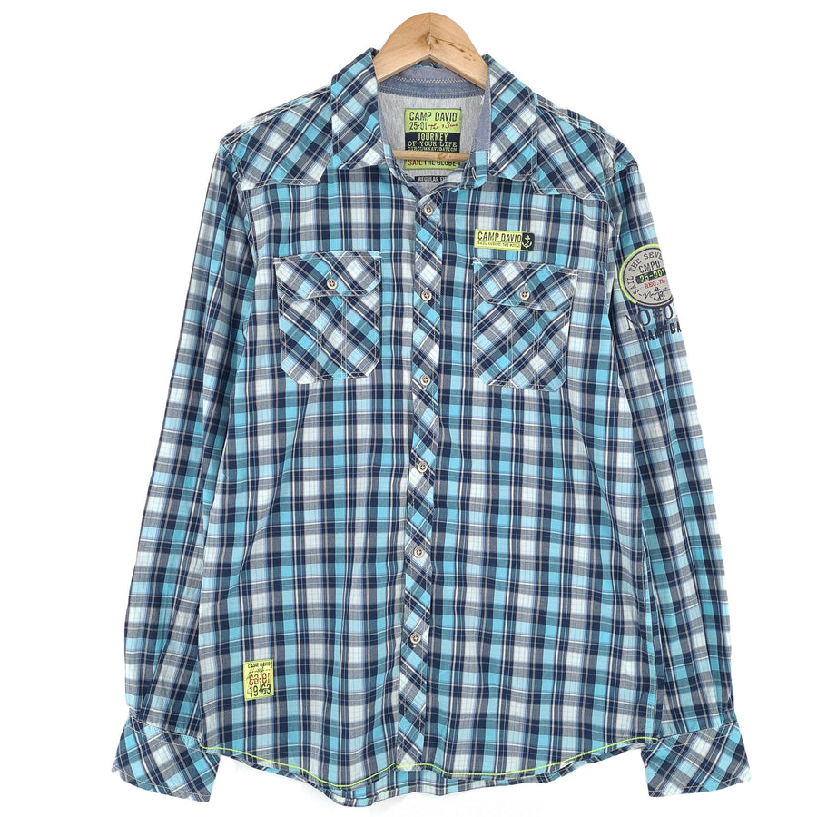 Camp David Vintage Mens Shirt Plaid Cotton Button Up Casual Everyday Classic Size S