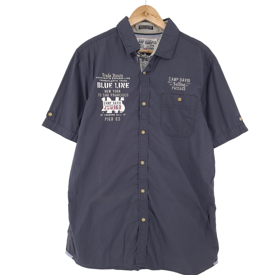Camp David Vintage chemise homme gris graphique coton boutonné décontracté quotidien taille M