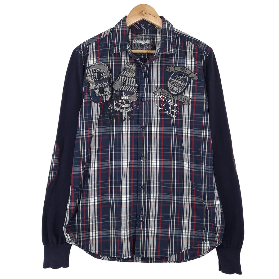 Desigual Vintage kariertes Herrenhemd aus Baumwolle mit Knopfleiste Freizeit Alltag klassisch Größe M