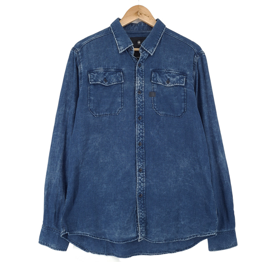 G-Star camicia da uomo cotone blu con bottoni casual quotidiano classico taglia M