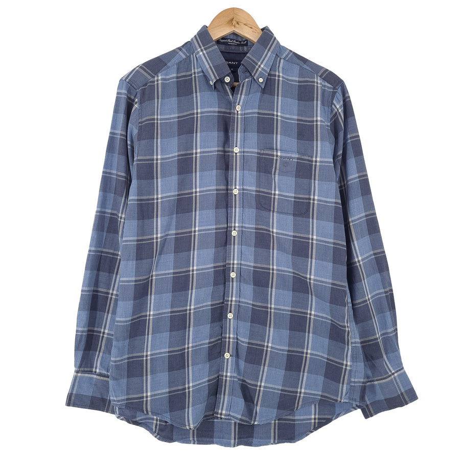 Gant chemise homme bleu coton à carreaux boutonné décontracté quotidien classique taille M