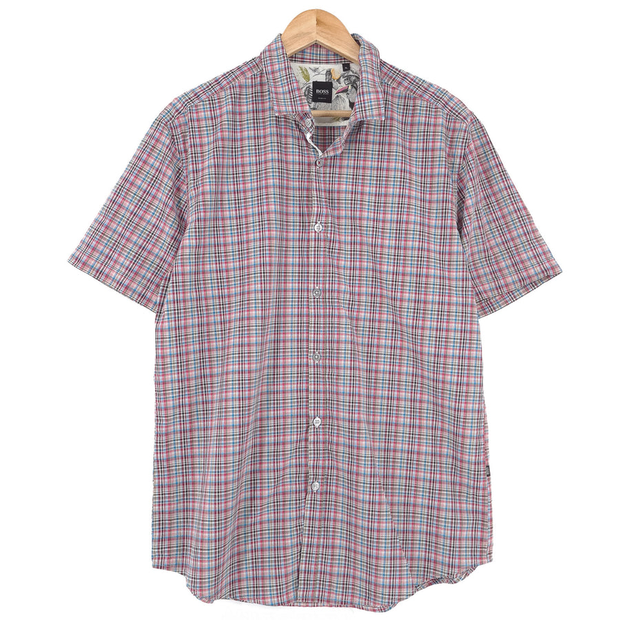 Hugo Boss Vintage chemise homme à carreaux coton boutonné à manches courtes coupe slim taille XL
