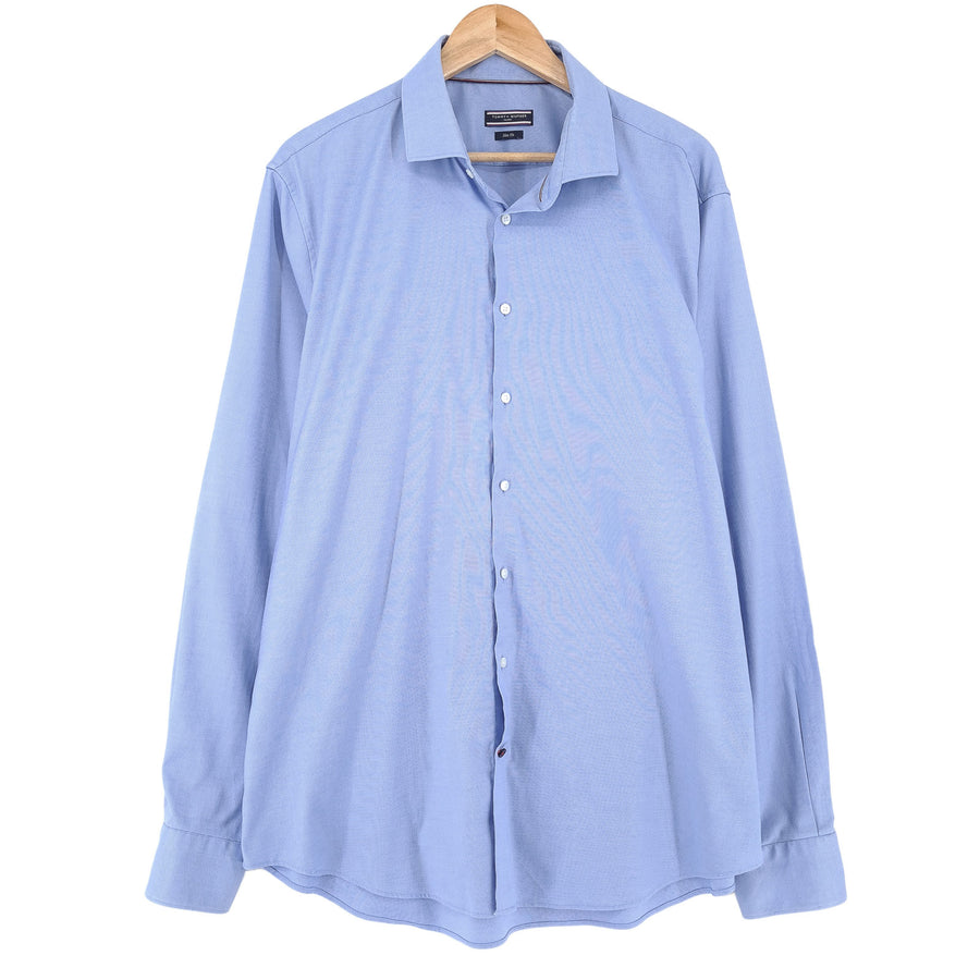Tommy Hilfiger Vintage chemise habillée homme coton bleu stretch coupe slim taille 18 45
