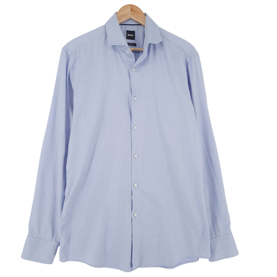 Hugo Boss Vintage chemise homme bleu géométrique coton boutonné coupe slim taille L 41