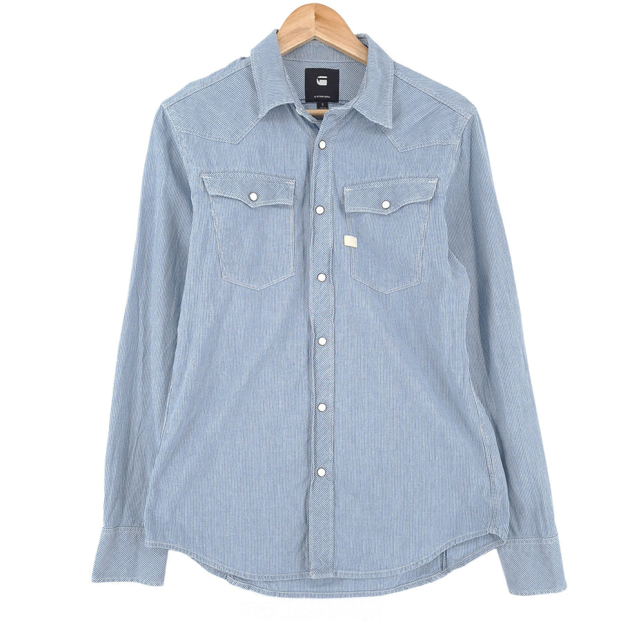 G-Star Vintage chemise homme bleu rayé coton boutonné à manches longues taille S